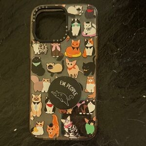 iPhone 14 Pro Max Cute Cat Sticker Phone Case with 'Ew, People' PopSocket